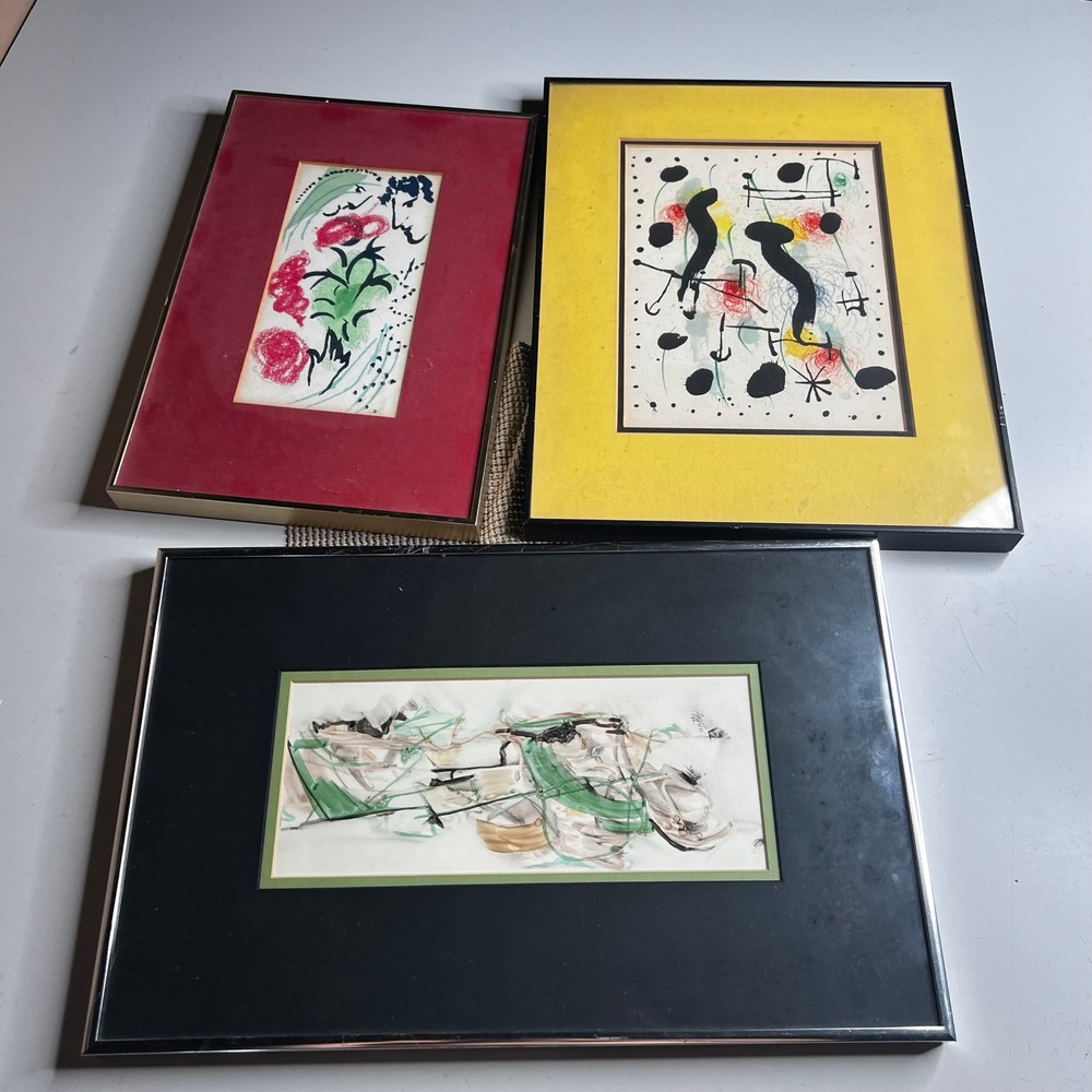 Vintage MCM Framed Art Trio Miro Chagall Style Paul Victorius Charlottesville